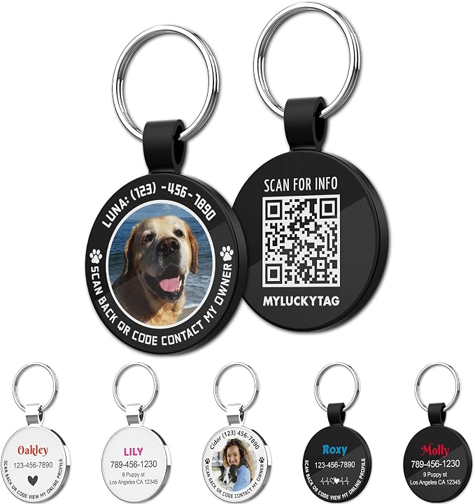 MYLUCKYTAG Personalized QR Code Pet ID | Dog & Cat Collar Tag | Online Profile with Instant Scanned Location Alert Email