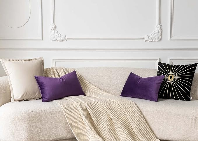 12x20 Throw Lumbar Pillow Covers Decorative Cushion Covers Set of 2,Purple | JUSPURBET Cozy Soft Velvet Pillowcases with Invisible Zipper for Modern Couch Sofa Bed Living Room Bedroom Home Decor