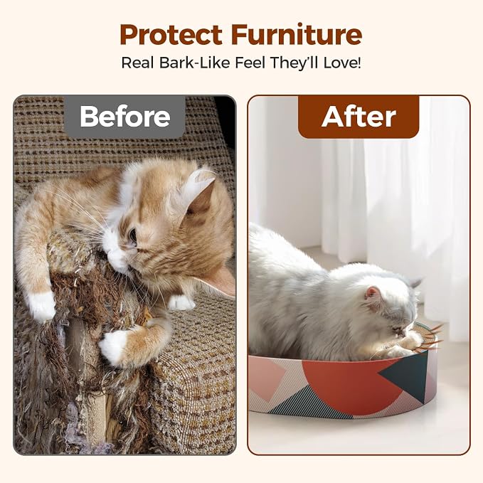 ComSaf Cat Scratcher Bed 17 x 13 in, Oval Cardboard Scratch Pad for Cats | Cat Scratching Board, Corrugated Cardboard, Shallow Bowl Shape, Furniture Protection, Indoor Cat Lounger, Claw Care