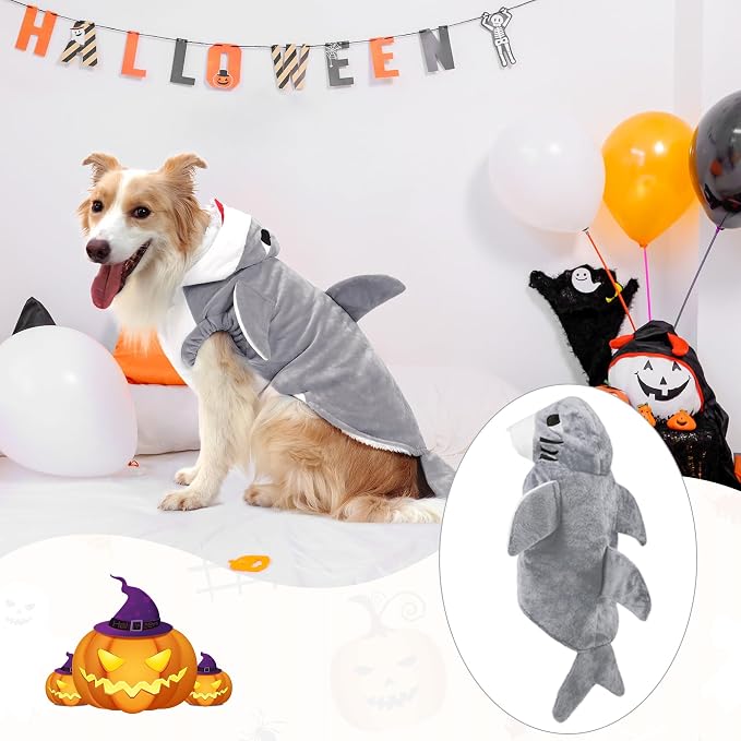 NACOCO Halloween Pet Shark Costume - Dog Cute Clothes Hoodie Cat Warm Outfit Coat Apparel for Small Medium Large Dogs and Cats (Grey, XS)