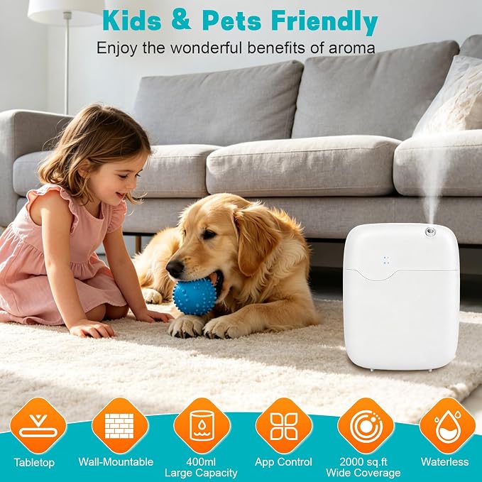 Scent Air Machine for Home, Bluetooth Smart Cold Air Scent Machine with 400ml Oil Bottle, 2000 Sq.Ft Coverage Aromatherapy Diffusers for Large Room Home Hotel Office Spa with App Control (White)
