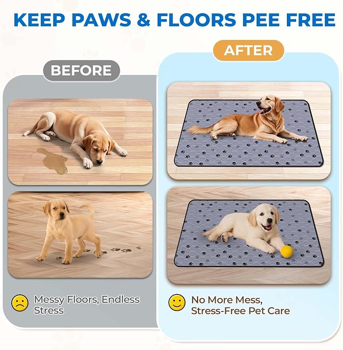 Fostanfly Washable Pee Pads for Dogs, Ultra-Absorbent, 63"x63"-2 Pack, Gray | Large Reusable Potty Training Pads, Leak-Proof, Non-Slip, Large Puppy Pads for Potty Training, Whelping, Crate and Playpen
