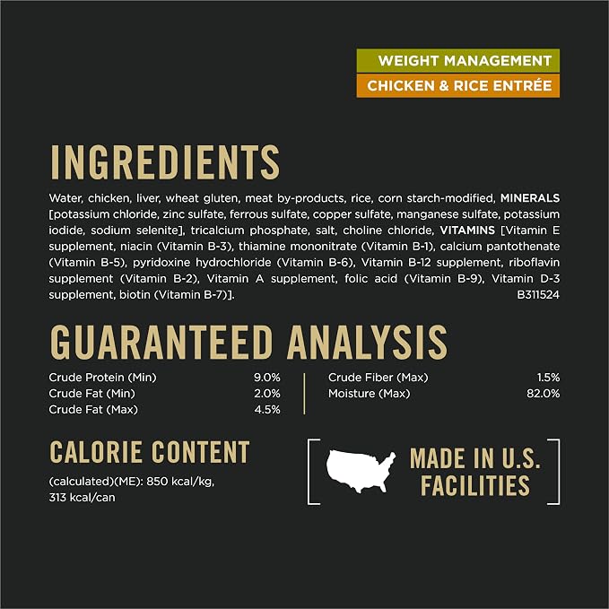 Purina Pro Plan Weight Management Wet Dog Food Variety Pack, (12) 13 oz | Chicken & Rice Entree and Turkey & Rice Entree dog food in gravy, high protein, maintains muscle mass during weight loss
