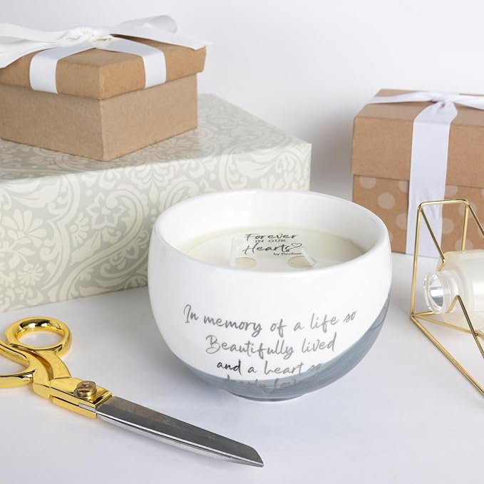 Pavilion Gift Company - in Memory of A Life So Beautifully Lived and A Heart So Deeply Loved - 15oz Soy Wax Single Wick Candle in Ceramic Vessel in Memory Loss of Loved One Remembrance Grief Gift