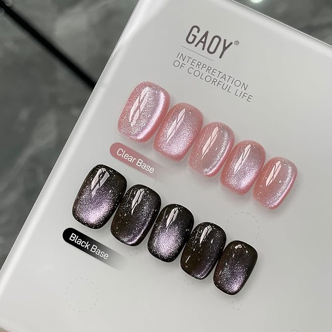 GAOY Jelly Pink Cat Eye Gel Nail Polish, 16ml Glitter Holographic Nail Polish with Magnet, Reflective Translucent UV Gel, 3042 Pink Luster