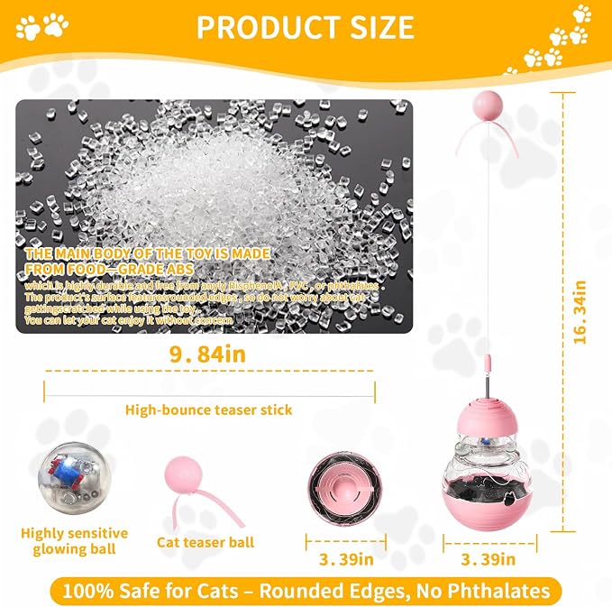 Interactive Wobble Cat Toy, Slow Food Treat Dispenser for Cats, Pink