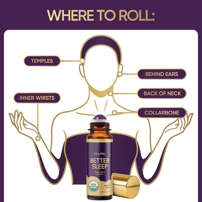 BodyJ4You Sleep Essential Oil Blend - Better Sleep Aid Calm Relaxation Pure | USDA Organic Jojoba MCT Lavender Roman Chamomile - Roller Ball Roll-On Night Routine Wrists Temples Neck - Amber Glass 10ml
