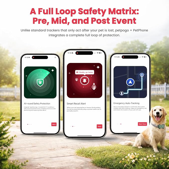 AI-Powered Smartphone for Pets, Support Emotion Detection, 2-Way PetChat | Family&Social Network, Live Geofencing Virtual Fence, Activity Monitor, Play Music, Global Tracking Pet GPS Tracker