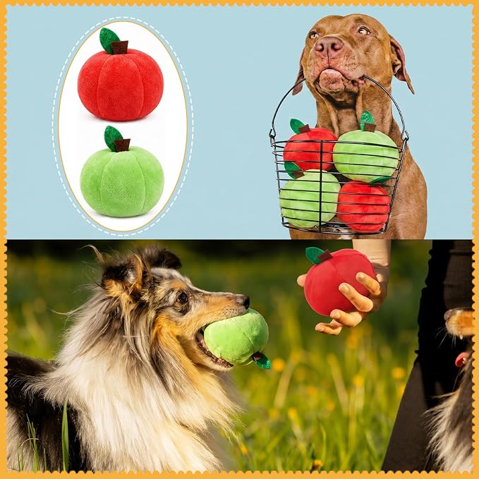 12 Pack Fall Apple Plush Stuffed Squeaky Dog Toys, 3.15 in
