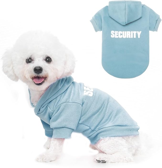 BINGPET Security Dog Hoodie, Pet Sweater Clothes with Leash Hole, Blue | Warm Dog Sweatshirt for Small Medium Large Dogs, All-Season Cold Weather Comfort & Fit, Soft Winter Hooded Pullover Outfit