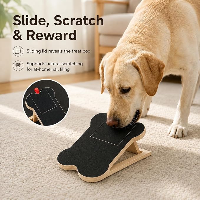 Dog Nail Scratch Board with Treat Slot, Non Slip Nail File Pad (Black-D)