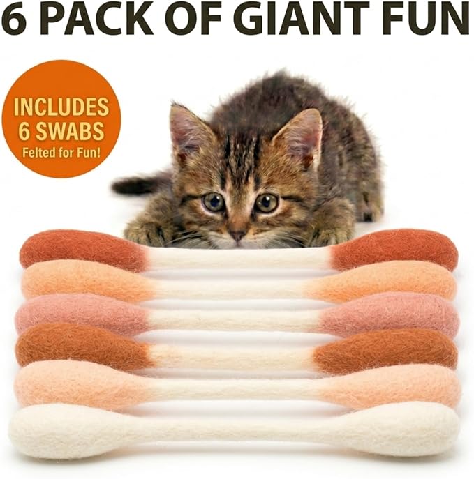 Glaciart One Swabs Cat Toys with Catnip - 6 Pk | Durable for Chew, Cute Cat Toys Interactive Kitty for Boredom, Exercise, & Play | Filled w/Organic Catnip for Anxiety & as Digestive Aid | Gift Idea