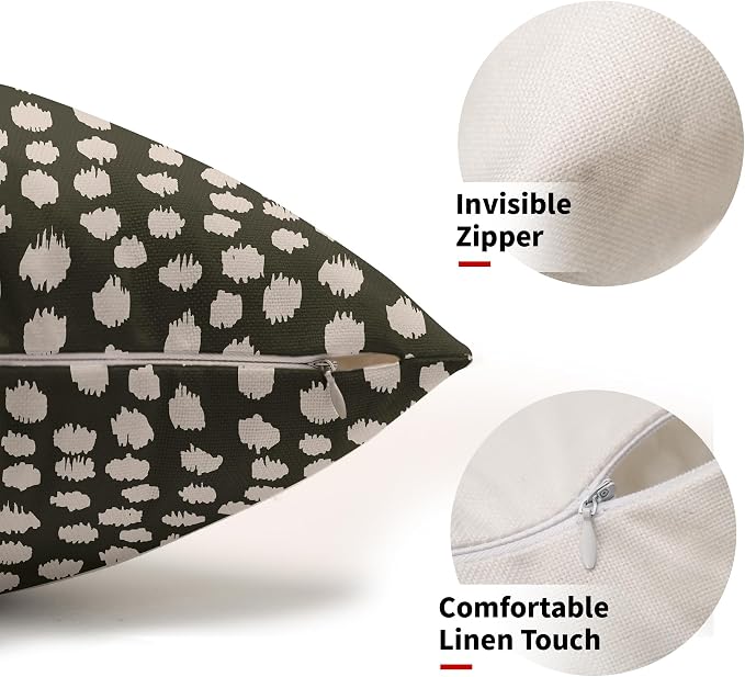 Olive Green Cream Dots Lumbar Pillow Covers 12x20 Set of 2 Boho Design Polka Dot Print Throw Pillows Modern Outdoor Decorative Pillowcase Rectangle Linen Cushion Cases Decor for Sofa Couch Bed