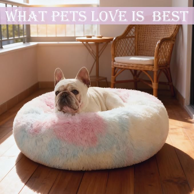 Washable Calming Dog & Cat Bed for Ultra Large Small Medium Size Pet | Donut Round Cute Warming Mat House Supply Indoor, 8 Sized Deal Necessity Essential Furniture for Boy Girl Puppy Kitten kitty