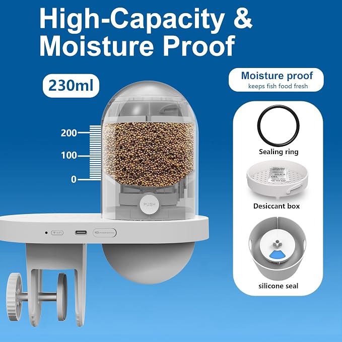 WiFi Automatic Fish Feeder with 2.5K Camera, 2.4/5G Smart App Control, Vacation Feeding Timer, Remote Precision Fish Food Dispenser, 230ML Moisture-Proof Aquarium Feeder for 10+ Gallon Tanks