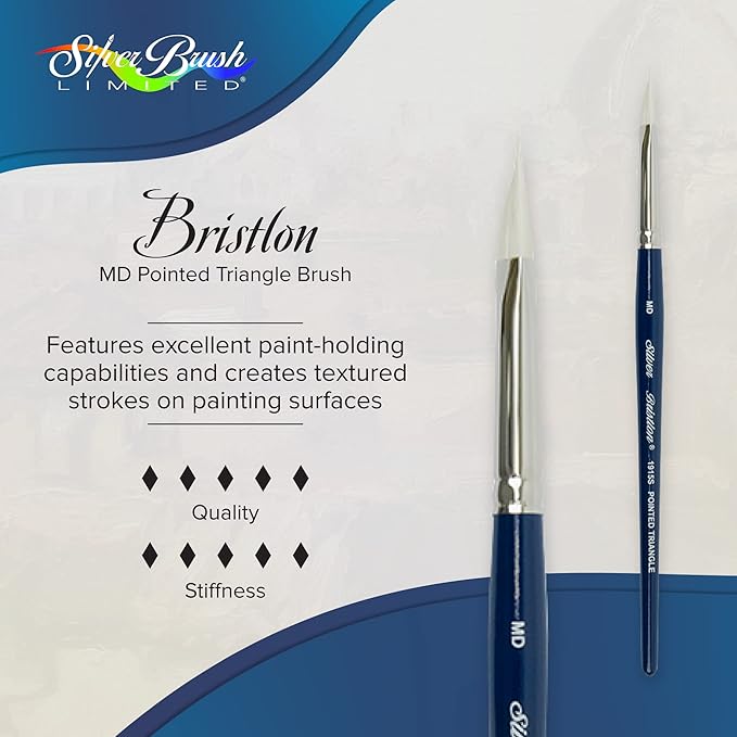 Silver Brush Limited 1915-MD Bristlon Pointed Triangle Paintbrush for Oil, Acrylic, and Heavy Body Paints, Size MD, Short Handle