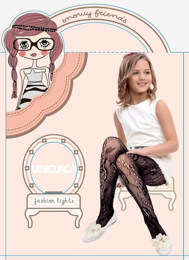 Girls Fishnet Stockings for Princess Dress High Waist Mesh Tights Cute Pattern Knit Socks