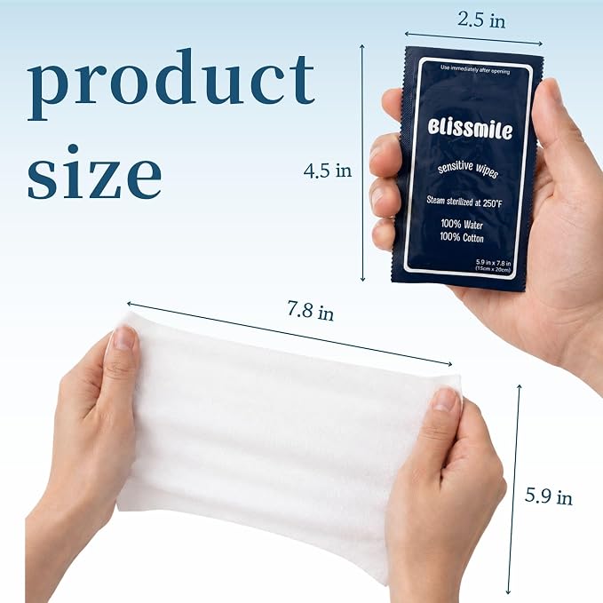 Blissmile 100% Water Wet Wipes, Individually Wrapped Travel Size - Unscented & Fragrance-Free, 100% Cotton - Gentle for Baby, Women & Sensitive Skin - Face, Hand, Body & Feminine Care - 220 ct