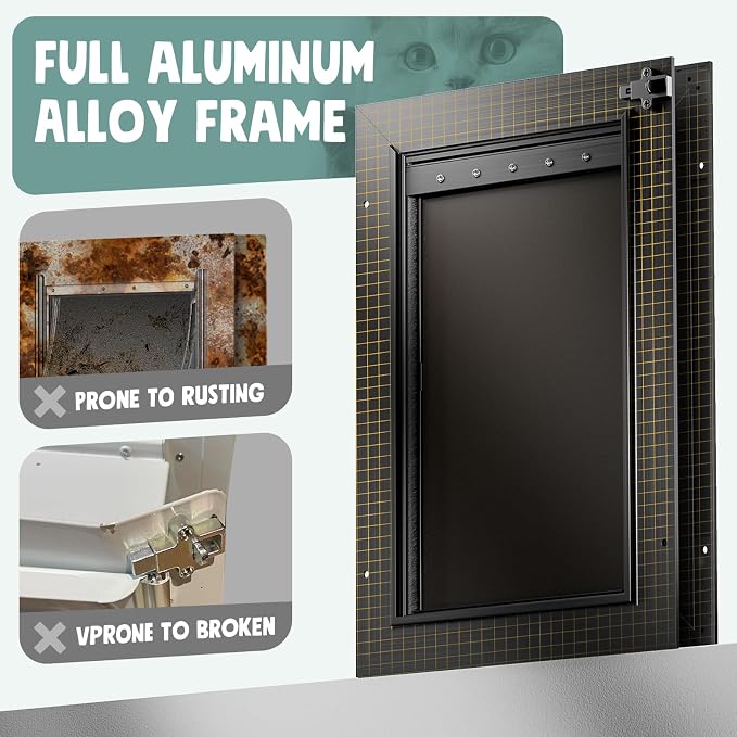 All Aluminum 3 Flaps Insulated Dog Door for Door (Large)