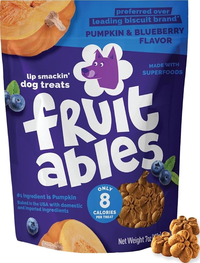 Fruitables Baked Dog Treats, Low Calorie Treats, Pumpkin & Blueberry, 7oz | Healthy Dog Treats, Training Treats, Crunchy Dog Biscuits, Limited Ingredient Recipe, Healthy Puppy Snacks, Made in USA