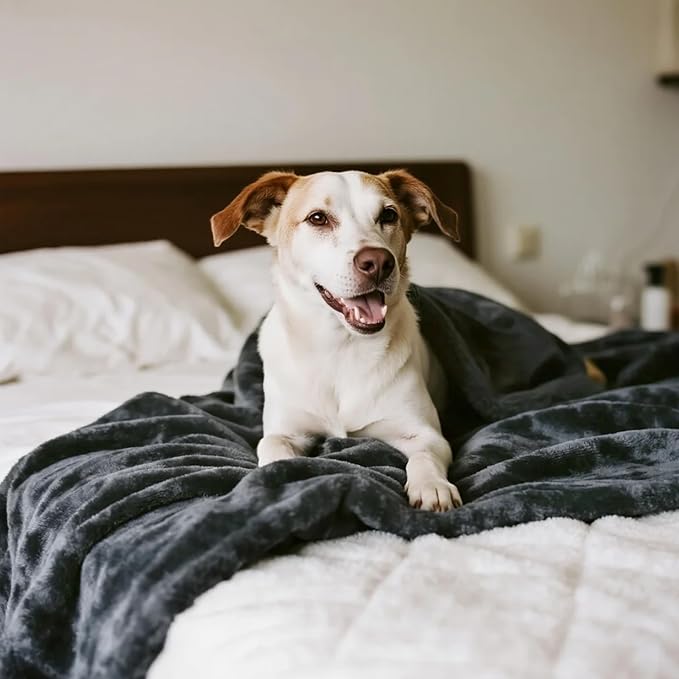gogobunny Waterproof Bed Blanket, Reversible Sherpa Fleece Throw Blanket for Dog Puppy Cat, Furniture Cover Protects Bed Couch Sofa from Liquid Pee and Pet Fur (Dark Grey, 50x60 inches)