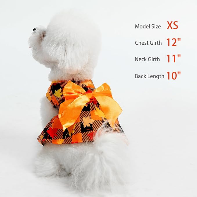 PUPTECK Plaid Dog Dress with Bow Puppy Clothes for Autumn Maple Leaf XS | Puppy Doggie Pet Clothes Outfits Apparel Costume for Wedding Anniversary Holiday Photoshoot for Small Medium Large Dogs Girl