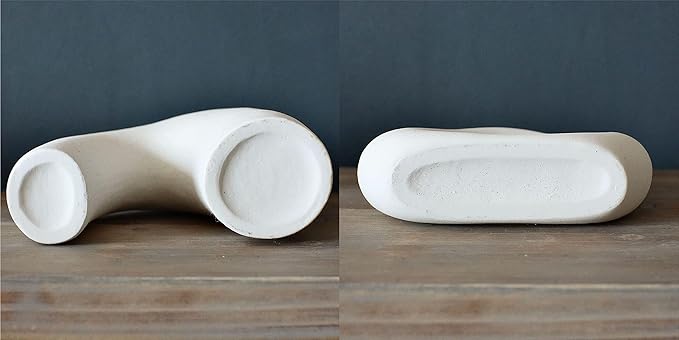 Carrot's Den Ceramic Modern Vase Set of 2, Donut Shelf Decor, Warm White | Matte pair for bookshelf and bookcase decor, mantel styling, or home staging. Holds dried stems and faux plants indoor.
