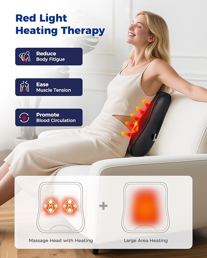Shiatsu Back Massager with Heat-Electric Back Massager for Pain Relief Deep Tissue-Up and Down Rolling Massage Heated Lower Back Massager for Office/Home/Car-Gift for Men Women Parents