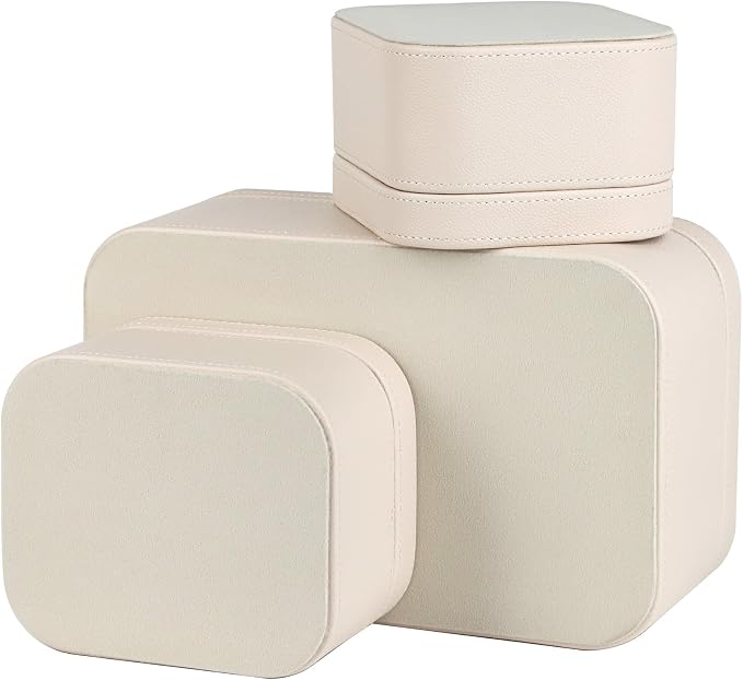 HofferRuffer Faux Leather Decorative Storage Boxes, Dust proof Storage Shelf Baskets with Lids Trays, Storage Bins Memory Box Organizer for Home, Office, Jewelry & More, Set of 3 (CreamWhite)