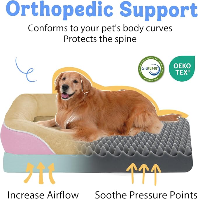 Waterproof Orthopedic XL Dog Bed for Large and Extra Large Dogs | Egg Crate Foam, 4-Sided Bolster Support, Waterproof Liner, Non-Slip Bottom, Machine Washable Cover, 42 x 30 Inch