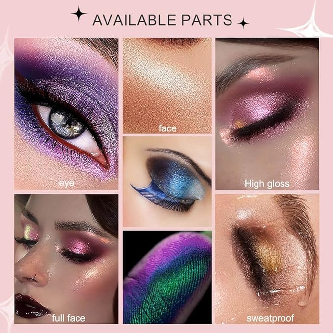 evpct Fairy Green to Light Blue Chameleon Eyeshadow Palette, Color Changing Loose High Pigment Shimmer Metallic Rainbow Eyeshadow Makeup Pallet, Green Blue Holographic Multichrome Eyes Highlighter