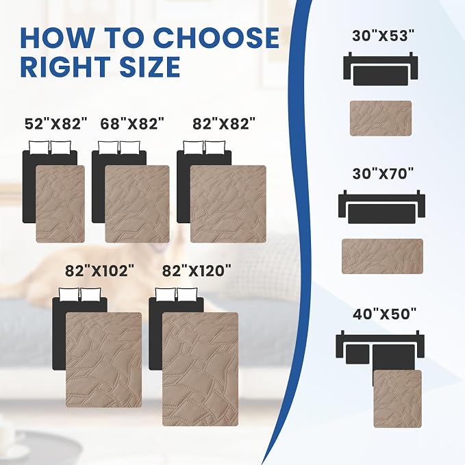 Waterproof Couch Covers for Pets, Waterproof Dog Bed Cover, Anti-Slip Soft Dog Blankets, Couch Cover for Dogs Washable, Pet Blanket for Puppy Large Dogs Cat (30x70 Inch, Khaki)