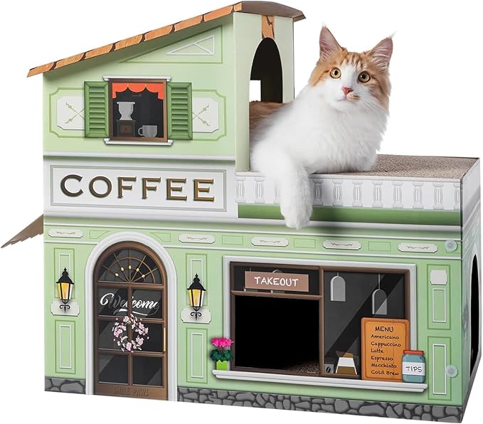 SMILE PAWS Cat Beds for Indoor Cats, Cardboard Cat House with Scratchers, Coffee Shop, Large Sturdy Cat Furniture Condo Cave Tent, Easy to Assemble Pet Toys Accessories Stuffs, Bunny Small Animals