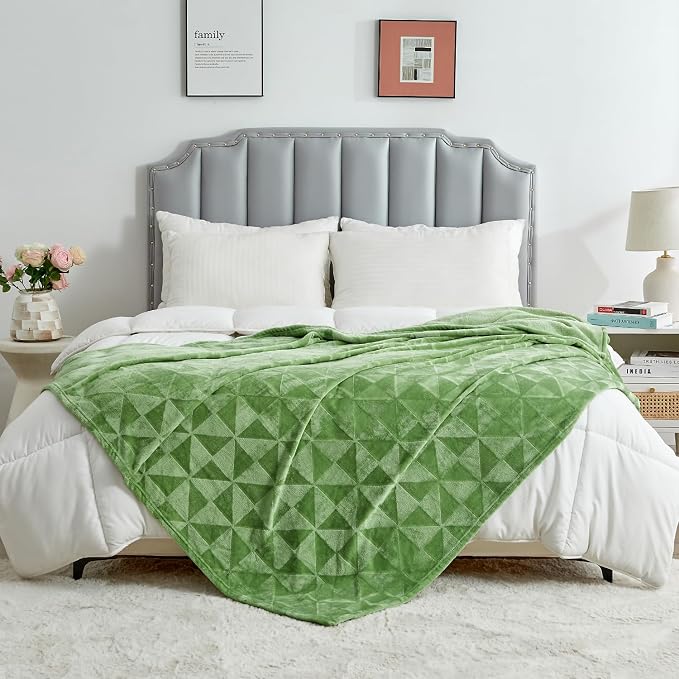 Flannel Fleece Throw Blanket, 50 x 60 Inches, Sage Green | Triangle Textured Super Soft Lightweight Cozy Warm Plush Blanket for Bed Couch Sofa