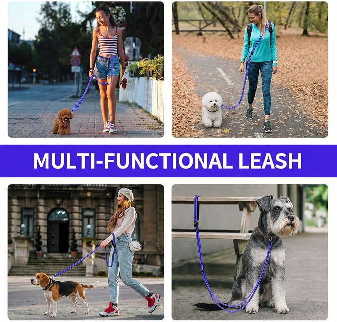 Kazazoo Hands-Free Dog Leash Adjustable Length 5-8 Ft,Crossbody & Waist for Dog Walking, Running for Small Dogs with Reflective Strips, Ballistic Nylon, Waist Belt, Lightweight Blue