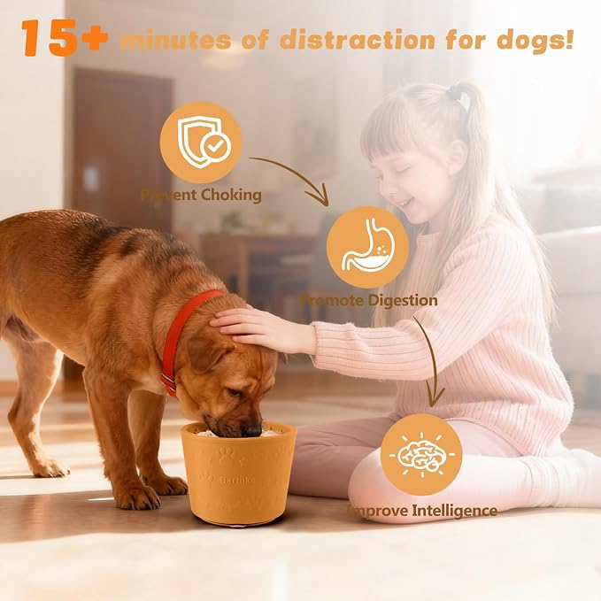 Dog Slow Feeder Lick Bowl, Silicone Dog Bowl with Strong Suction, Orange