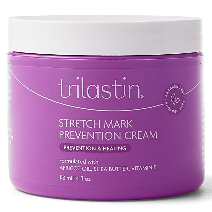 TriLASTIN Maternity 4oz Stretch Mark Cream & 3.4oz Nourishing Body Oil Bundle | Pregnancy Skincare Gift for First-Time Moms