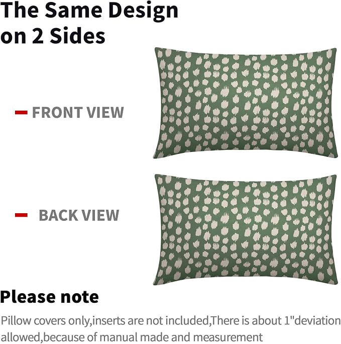 Sage Green Cream Dots Lumbar Pillow Covers 12x20 Set of 2 Boho Design Polka Dot Print Throw Pillows Modern Outdoor Decorative Pillowcase Rectangle Linen Cushion Cases Decor for Sofa Couch Bed