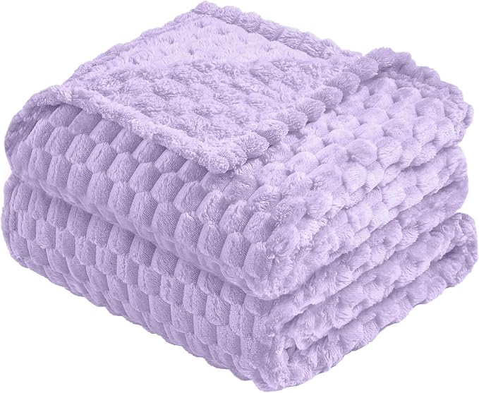 Vessia Flannel Fleece Twin Size Blanket(60x80 inch), 3D Jacquard Light Purple Fuzzy and Warm Blanket for Couch, Sofa, 300GSM Super Soft Touch Cozy Lightweight Bed Decor for All-Season