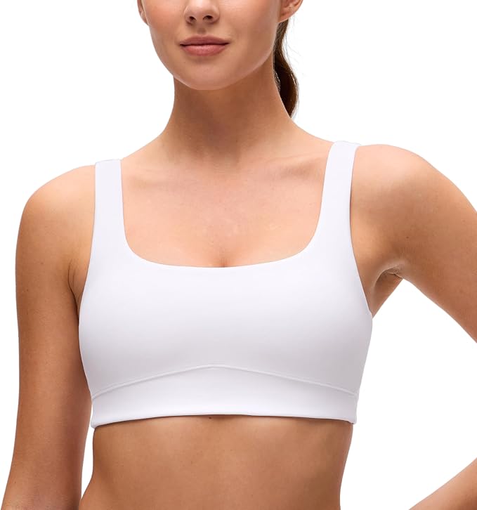 CRZ YOGA Butterluxe Scoop Neck Sports Bras for Women - U Back Padded Wide Strap Wireless Yoga Top
