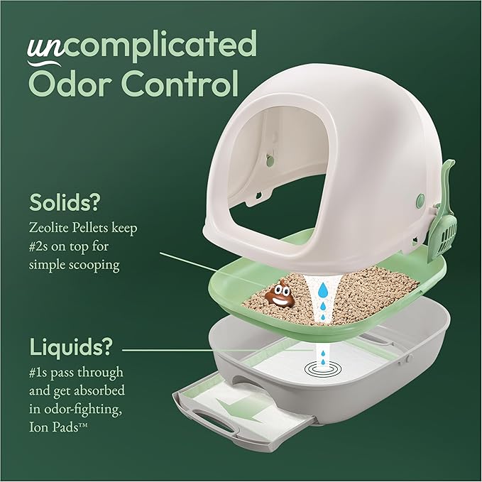 Purina Tidy Cats Breeze Covered Cat Litter Box System Kit | Hooded litter box with scoop, plus Zeolite pellets and cat litter pads, easy-to-use kit for odor control
