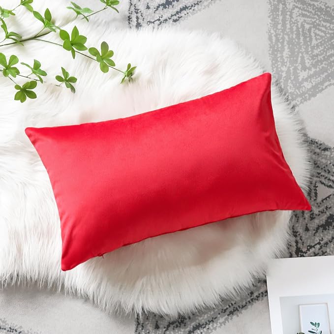 Artscope Luxury Velvet Pillow Covers Decorative Rectangle Pillowcases Soft Solid Cushion Cases for Couch Sofa Bedroom Car Decor 12x20 Inch Red