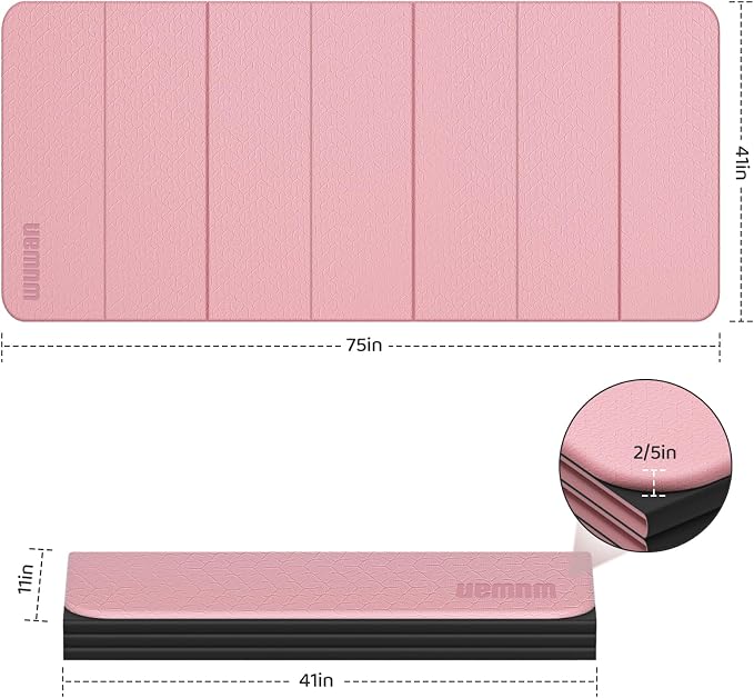 Foldable TPE Yoga Mat Thick 10mm,75" x40"Extra Large Exercise Mats | Stretch Mat Non-slip Fitness Folding Mat Easy to Carry,Wide Gym Mats for Women Men Suitable for Home Workout Travel Pilates