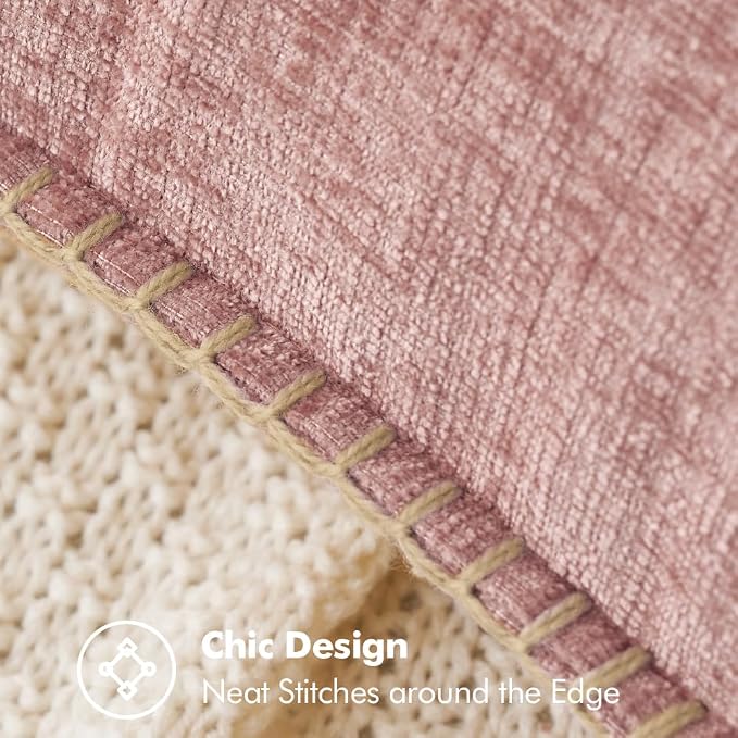 MIULEE Decorative Euro Sham Pillow Covers 24x24 Inch Blush Pink 2 Pack | Farmhouse Throw Pillow Covers with Stitched Edge, Soft Chenille Cushion Cases, for Couch Sofa Bed Living Room Home Decor