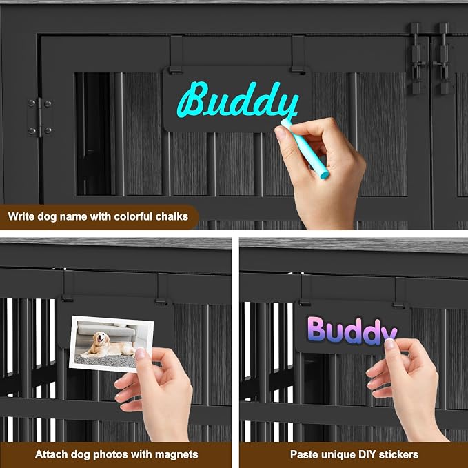 EasyCom 46"/42"/33" XXL Heavy Duty Dog Crate Furniture with Casters | Dog Kennel Indoor with Name Tag, Escape-Proof and Chew-Proof Dog Cage for Large High Anxiety Dog, as End Table