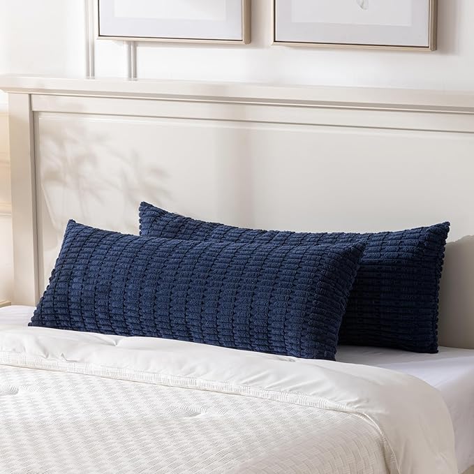 Fancy Homi Decorative Throw Pillow Covers for Bed Couch Bedroom Bench, Soft Corduroy Solid Pillow Case, Rustic Farmhouse Boho Room Decor,54" x 20" (Pack of 1),Navy Blue