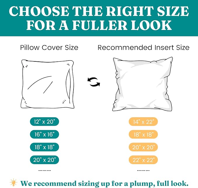 Oubonun 20 x 20 Throw Pillow Inserts | Soft, Plush & Decorative Down Alternative Pillows for Couch Sofa Bed, Machine Washable - White, Pack of 2
