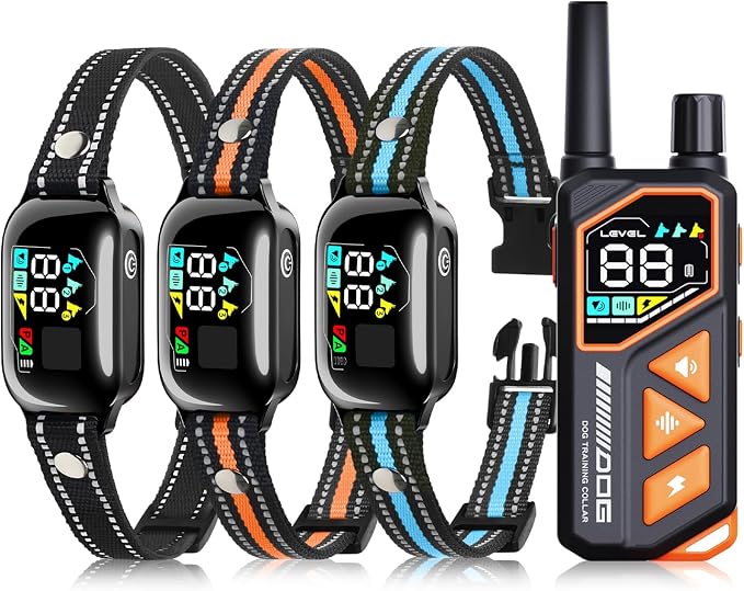 2-in-1 Shock Collar for Dogs & Dog Bark - Smart Anti Barking Dog Training Collars with 5 Adjustable Sensitivity & 3300FT Remote E-Collar Small Medium Large Dogs (Black 3Dogs)