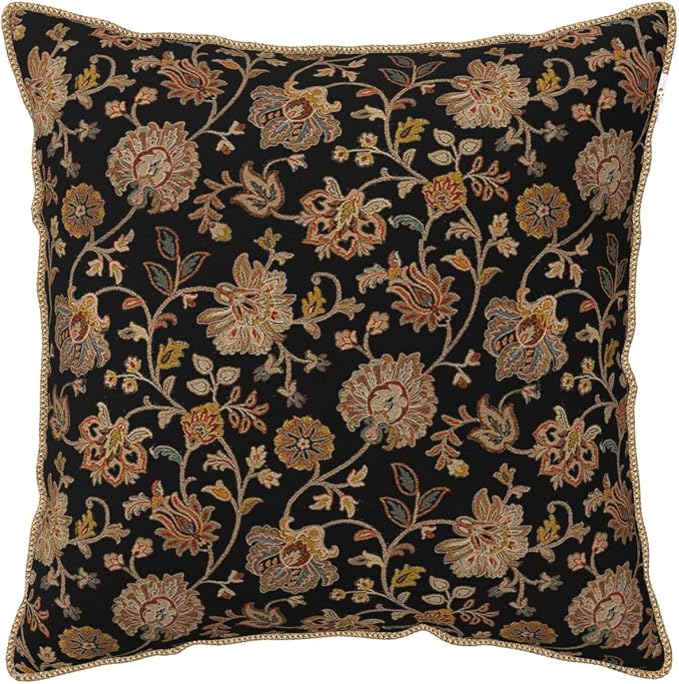 Vintage Tapestry Velvet Pillow Covers 18x18 In Black Brown Bohemian Boho Carpet Throw Pillows for Couch Soft Cushion Covers Pillowcase Rustic Retro Rug Pillow Cases for Sofa Bed Living Room Outdoor