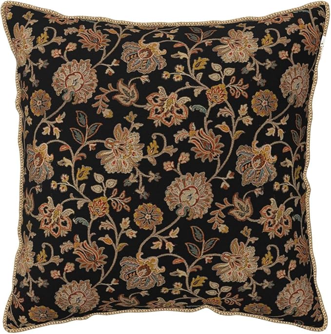 Vintage Tapestry Velvet Pillow Covers 20x20 In Black Brown Bohemian Boho Carpet Throw Pillows for Couch Soft Cushion Covers Rustic Retro Rug Pillow Cases for Sofa Bed Living Room Outdoor Pillowcase